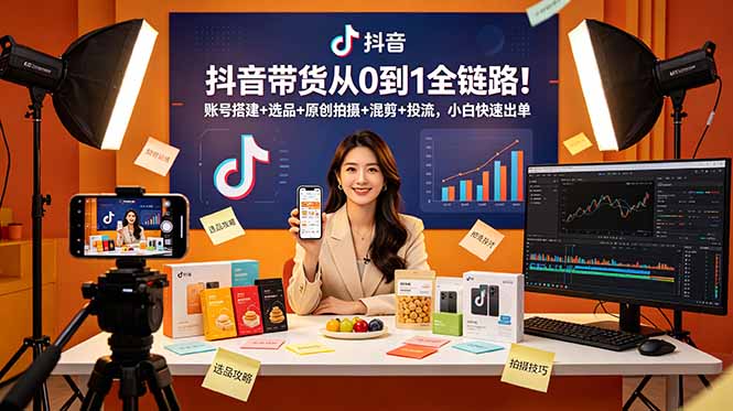 抖音带货从0到1全链路!账号搭建+选品+原创拍摄+混剪+投流,小白快速出单-零创仓