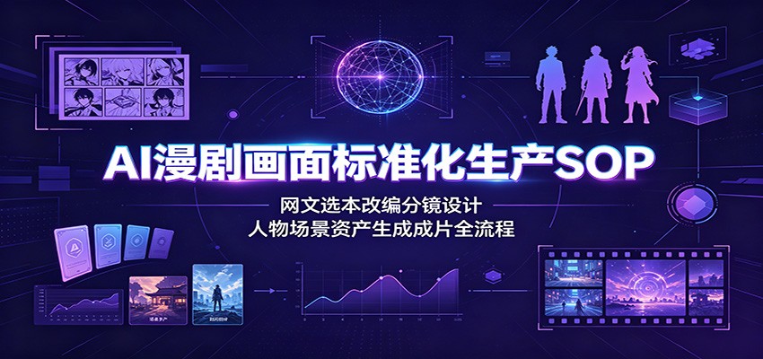 AI漫剧画面标准化生产SOP：网文选本改编分镜设计，人物场景资产生成成片全流程-零创仓