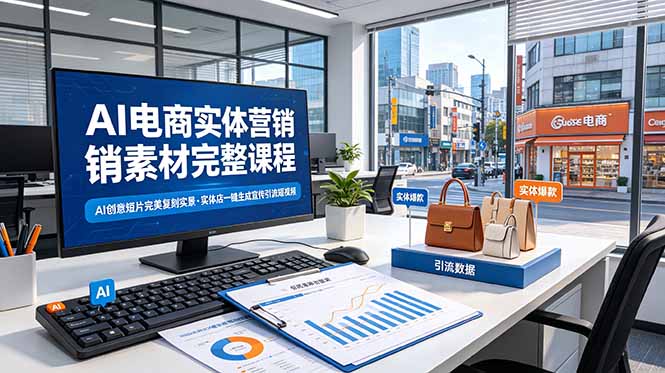 AI电商实体营销素材完整课程，AI创意短片完美复刻实景，实体店一键生成宣传引流短视频-零创仓