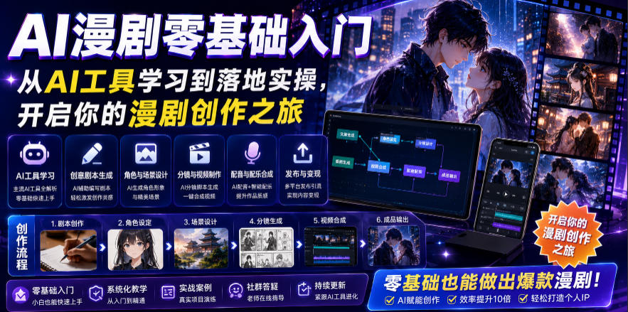 AI漫剧零基础入门,从AI工具学习到落地实操,开启你的漫剧创作之旅-零创仓