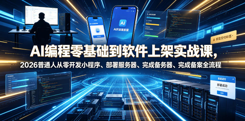 AI编程零基础到软件上架实战课，2026普通人从零开发小程序、部署服务器、完成备案全流程项目落地教程-零创仓
