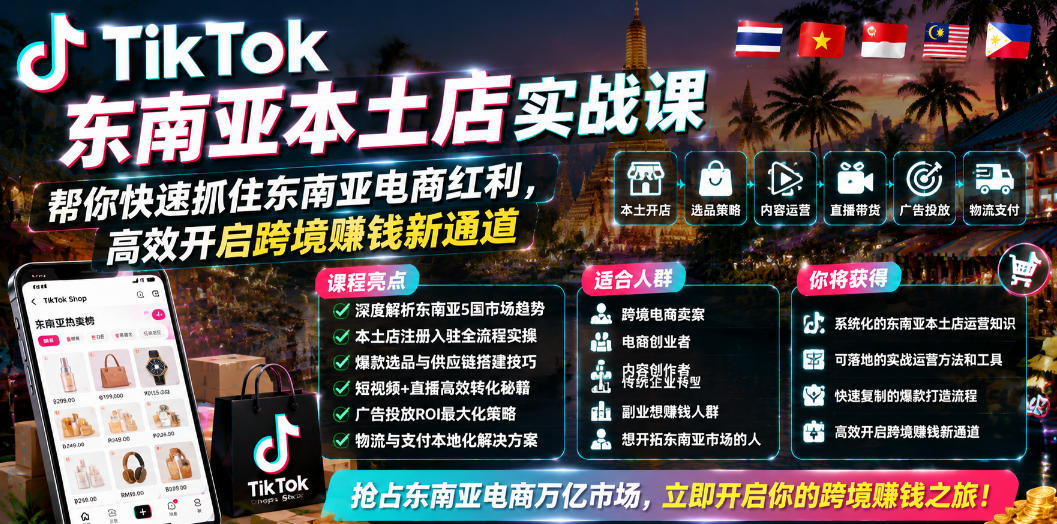 TikTok东南亚本土店实战课，帮你快速抓住东南亚电商红利，高效开启跨境賺钱新通道-零创仓