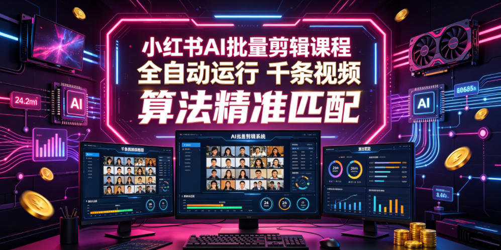 小红书AI批量剪辑课程,24小时全自动运行,解放双手专注运营,千条视频批量处理,小红书算法精准匹配-零创仓