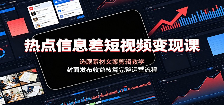 热点信息差短视频变现课：选题素材文案剪辑教学，封面发布收益核算完整运营流程-零创仓