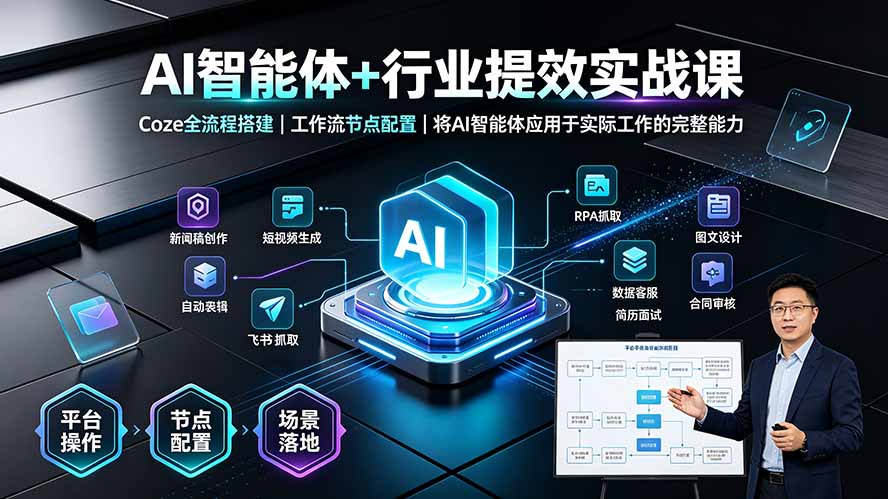 AI智能体+行业提效实战课·Coze全流程搭建｜工作流节点配置｜将AI智能体应用于实际工作的完整能力-零创仓