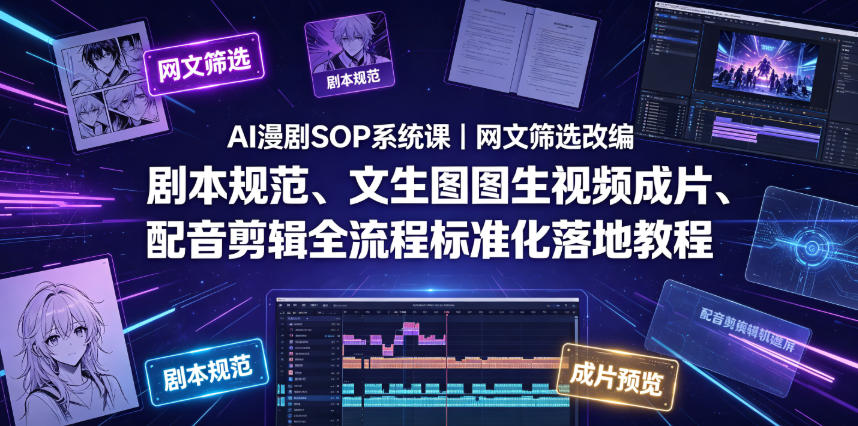 AI漫剧SOP系统课|网文筛选改编、剧本规范、文生图图生视频成片、配音剪辑全流程标准化落地教程-零创仓