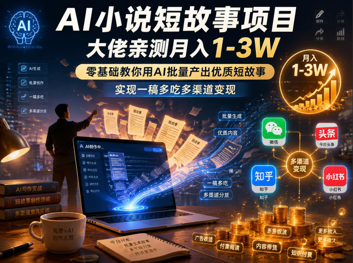 AI小说短故事项目,大佬亲测月入1-3W,零基础教你用AI批量产出优质短故事,实现一稿多吃多渠道变现(更新0624)-零创仓