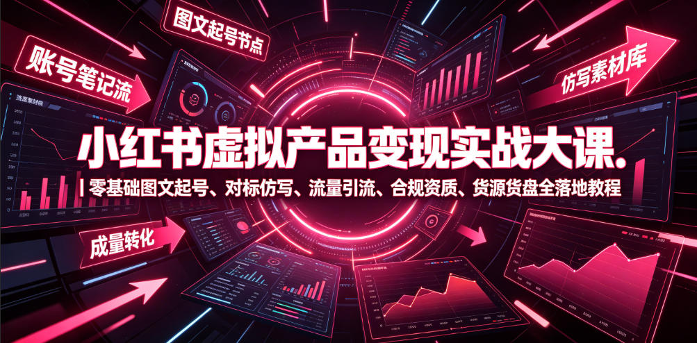 小红书虚拟产品变现实战大课|零基础图文起号、对标仿写、流量引流、合规资质、货源货盘全落地教程-零创仓