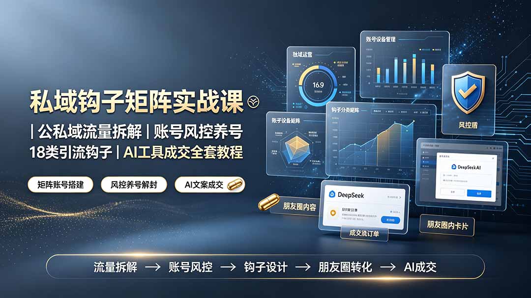 私域钩子矩阵实战课〓公私域流量拆解｜账号风控养号｜18类引流钩子｜AI工具成交全套教程-零创仓