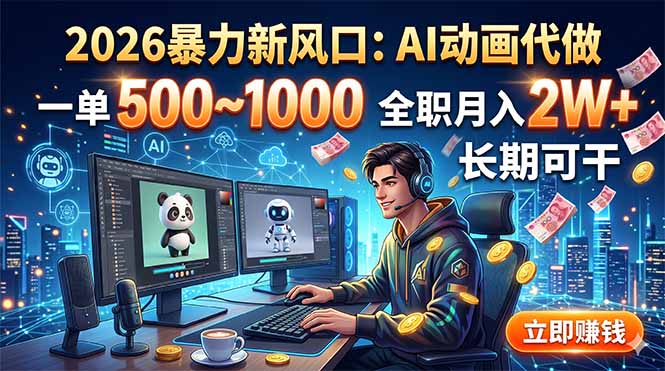 2026暴力新风口:AI动画代做,一单500~1000,全职月入2W+,长期可干-零创仓