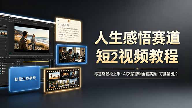 人生感悟赛道短视频教程，零基础轻松上手，AI文案剪辑全套实操可批量出片-零创仓