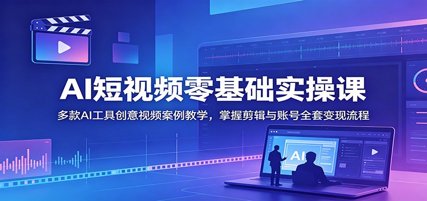 AI短视频零基础实操课:多款AI工具创意视频案例教学,掌握剪辑与账号全套变现流程-零创仓
