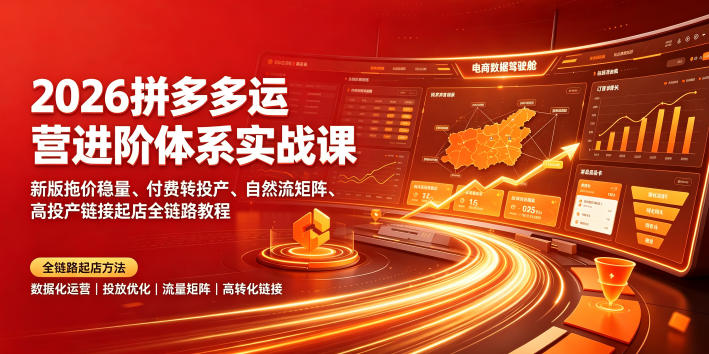 2026拼多多运营进阶体系实战课｜新版拖价稳量、付费转投产、自然流矩阵、高投产链接起店全链路教程-零创仓