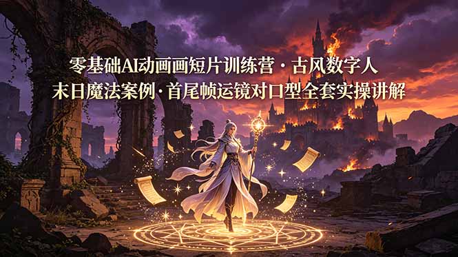 零基础AI动画短片训练营，古风数字人末日魔法案例，首尾帧运镜对口型全套实操讲解-零创仓