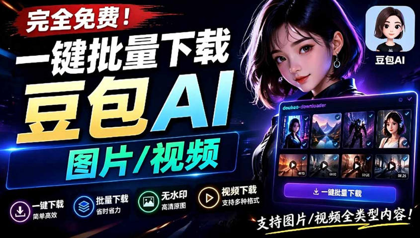 Github最新发布！一键批量下载豆包AI无水印图片/视频，简单易用，自动解析提示词-零创仓