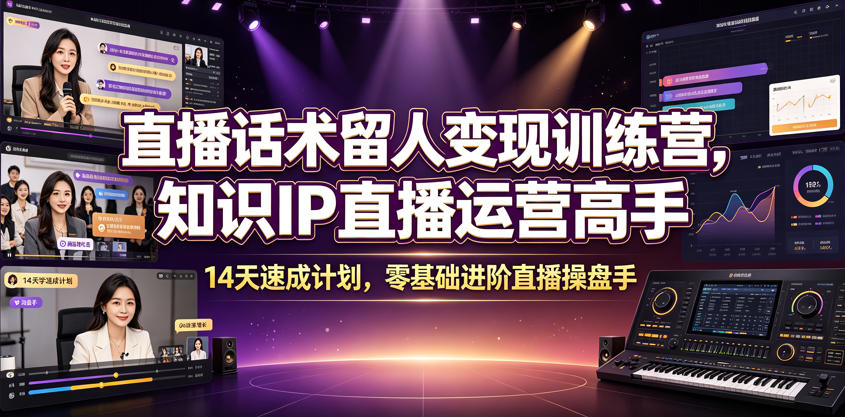 直播话术留人变现训练营，知识IP直播运营高手，14天速成计划，零基础进阶直播操盘手-零创仓