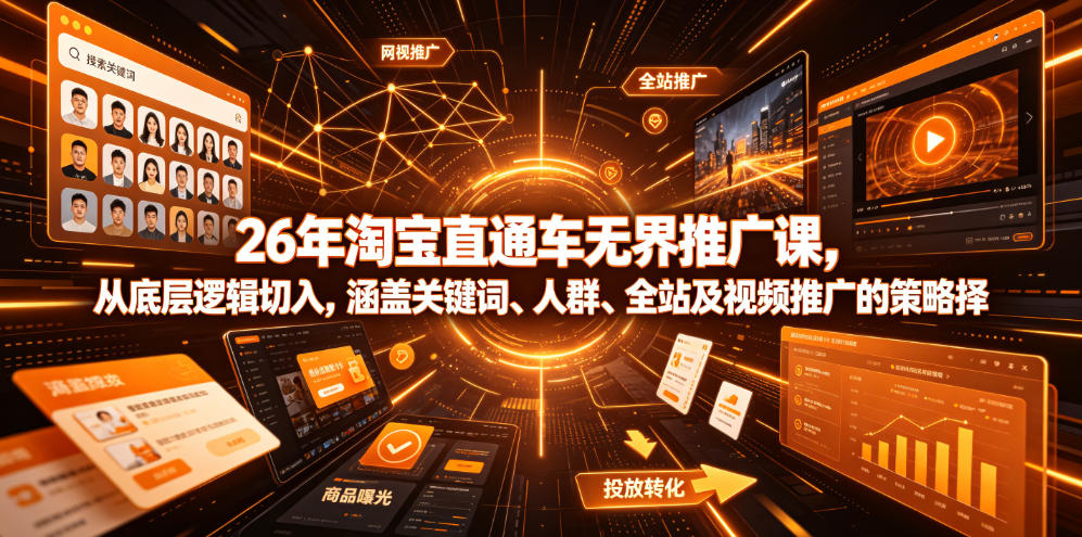 26年淘宝直通车无界推广课，从底层逻辑切入，涵盖关键词、人群、全站及视频推广的策略选择-零创仓