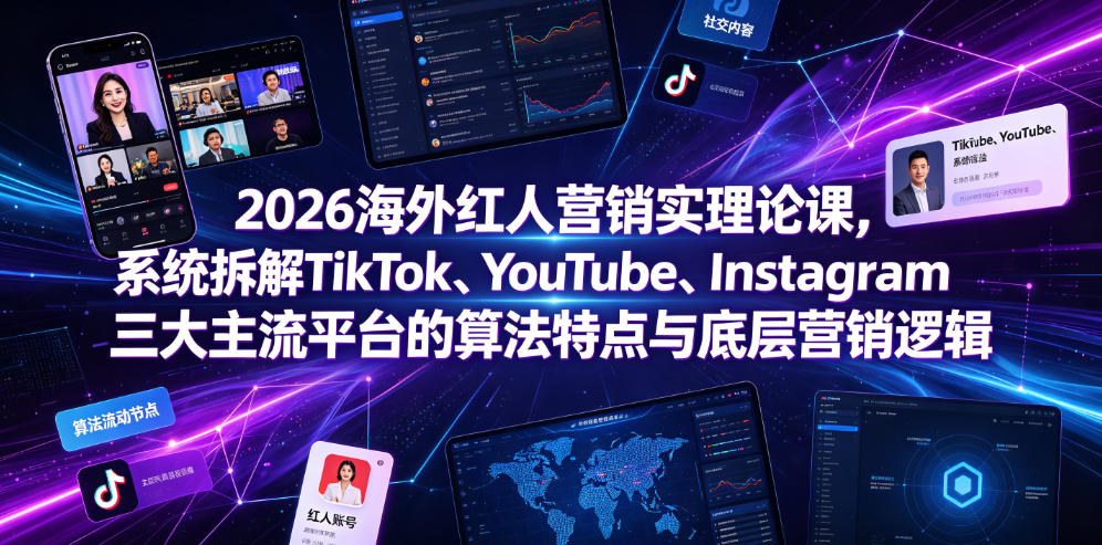 2026海外红人营销实理论课，系统拆解TikTok、YouTube、Instagram三大主流平台的算法特点与底层营销逻辑-零创仓