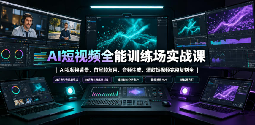 AI短视频全能训练场实战课｜AI视频换背景、首尾帧复用、音频生成、爆款短视频完整复刻全套实操教学-零创仓