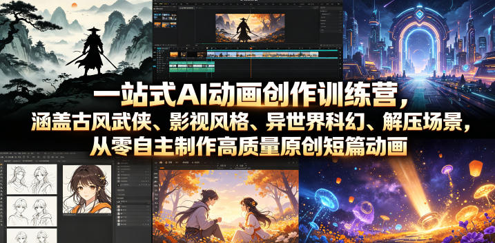 一站式AI动画创作训练营，涵盖古风武侠、影视风格、异世界科幻、解压场景，从零自主制作高质量原创短篇动画-零创仓