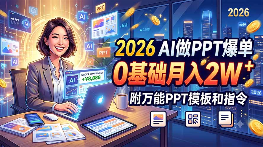 2026 AI做PPT爆单，0基础月入2W，附万能PPT模板和指令-零创仓