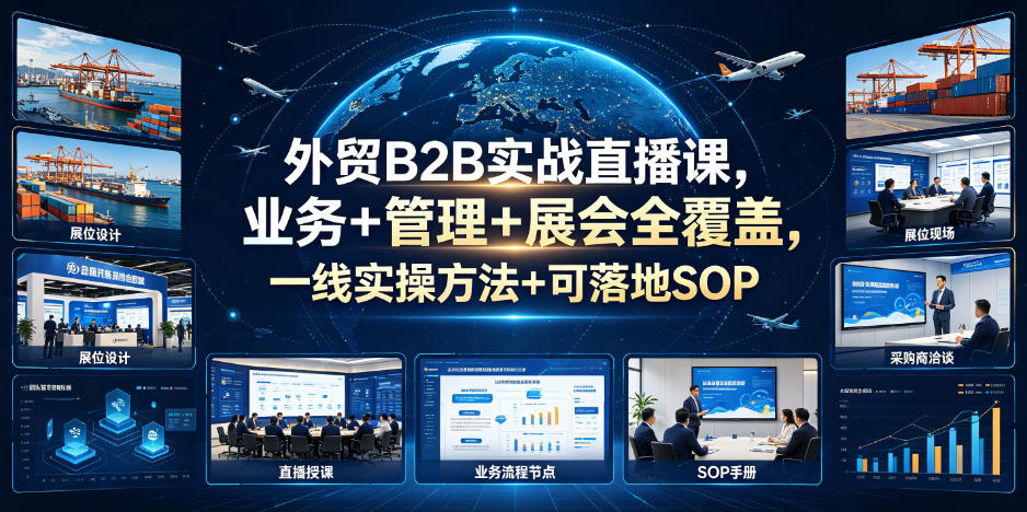 外贸B2B实战直播课,业务+管理+展会全覆盖,一线实操方法+可落地SOP-零创仓