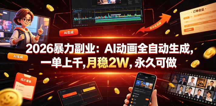 2026暴力副业：AI动画全自动生成，一单上千，月稳2W，永久可做【揭秘】-零创仓