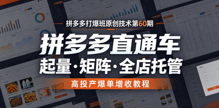 拼多多打爆班原创技术第60期,拼多多直通车,起量・矩阵・全店托管,高投产爆单增收教程-零创仓