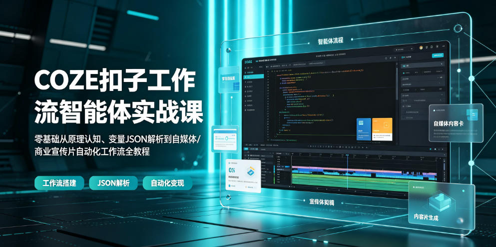 COZE扣子工作流智能体实战课｜零基础从原理认知、变量JSON解析到自媒体/商业宣传片自动化工作流全教程-零创仓