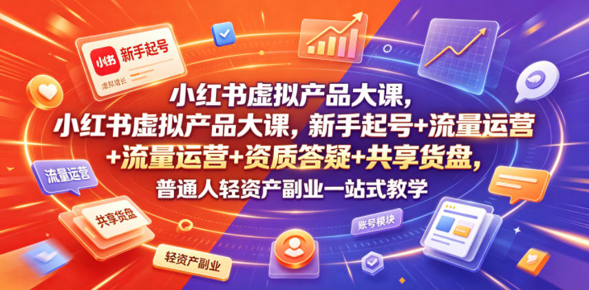 小红书虚拟产品大课，新手起号+流量运营+资质答疑+共享货盘，普通人轻资产副业一站式教学-零创仓