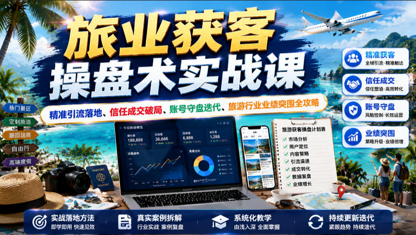 旅业获客操盘术实战课｜精准引流落地、信任成交破局、账号守盘迭代、旅游行业业绩突围全攻略-零创仓