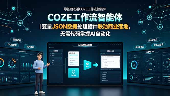 零基础吃透COZE工作流智能体｜变量JSON数据处理插件联动商业落地，无需代码掌握AI自动化-零创仓