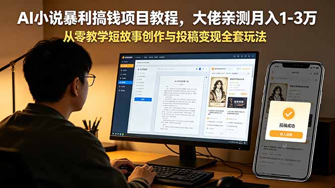 AI小说暴利搞钱项目教程,大佬亲测月入1-3万,从零教学短故事创作与投稿变现全套玩法-零创仓