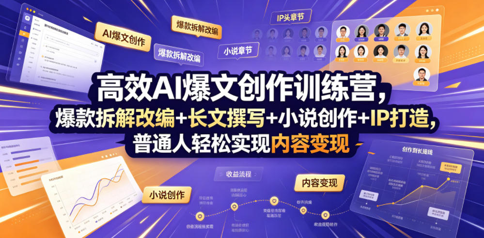 高效AI爆文创作训练营，爆款拆解改编+长文撰写+小说创作+IP打造，普通人轻松实现内容变现-零创仓