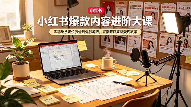 小红书爆款内容进阶大课，零基础从定位养号到爆款笔记，直播开店完整变现教学-零创仓