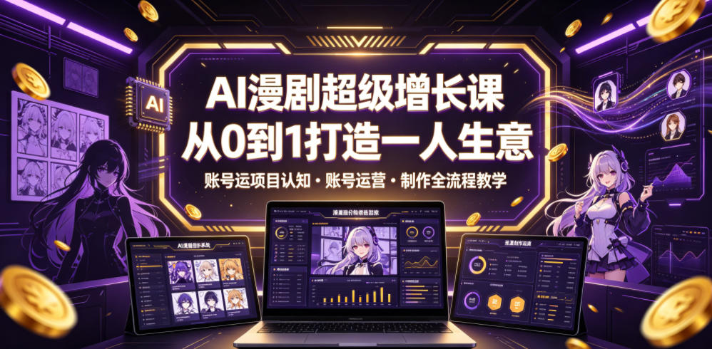 AI漫剧超级增长课,从0到1打造一人生意,项目认知・账号运营・制作全流程教学-零创仓