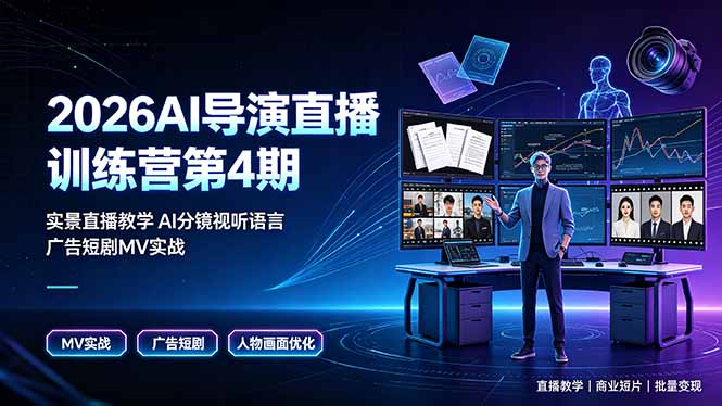 2026AI导演直播训练营第4期，实景直播教学AI分镜视听语言，广告短剧MV实战，解决人物画面崩坏痛点-零创仓