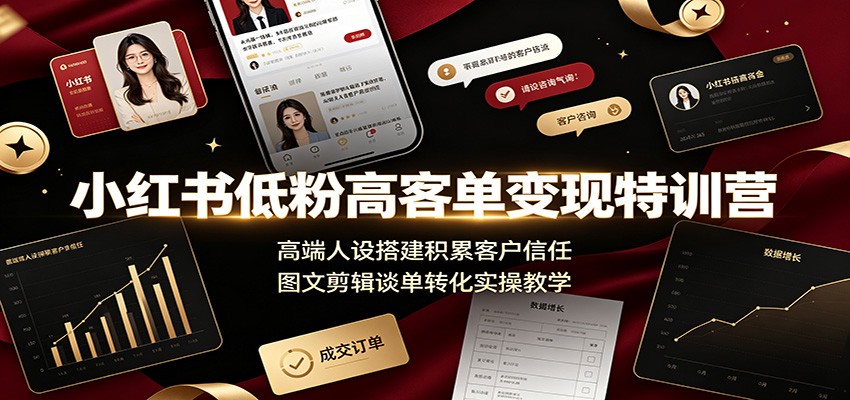 小红书低粉高客单变现特训营：高端人设搭建积累客户信任，图文剪辑谈单转化实操教学-零创仓