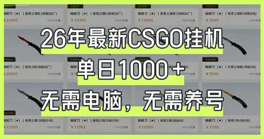26年最新CSGO挂G系统，单日1000+，无需电脑，无需养号，0基础可上手【揭秘】-零创仓