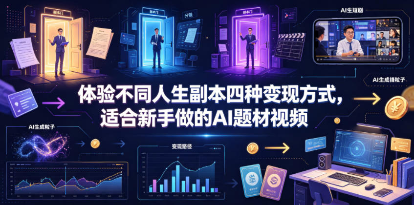 体验不同人生副本四种变现方式，适合新手做的AI题材视频-零创仓