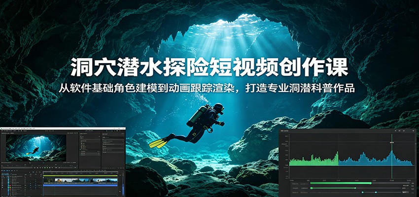 洞穴潜水探险短视频创作课:从软件基础角色建模到动画跟踪渲染,打造专业洞潜科普作品-零创仓