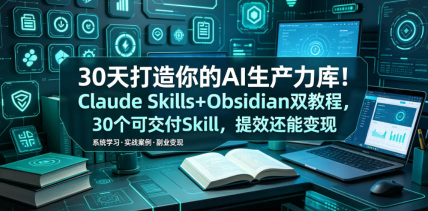 30天打造你的AI生产力库!Claude Skills+Obsidian 双教程,30 个可交付 Skill,提效还能变现-零创仓