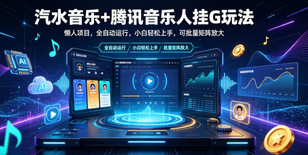 汽水音乐+腾讯音乐人挂G玩法,懒人项目,全自动运行,小白轻松上手,可批量矩阵放大【揭秘】-零创仓