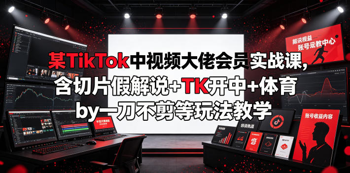 某TikTok中视频大佬会员实战课，含切片假解说+TK开中+体育by一刀不剪等玩法教学-零创仓