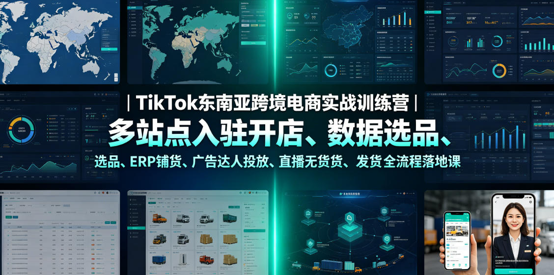 TikTok东南亚跨境电商实战训练营｜多站点入驻开店、数据选品、ERP铺货、广告达人投放、直播无货源发货全流程落地课-零创仓