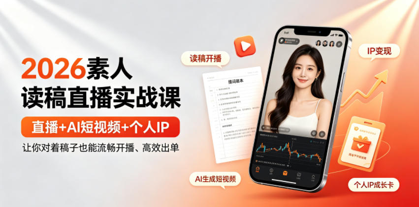 2026素人读稿直播实战课｜直播+AI短视频+个人IP，让你对着稿子也能流畅开播、高效出单-零创仓