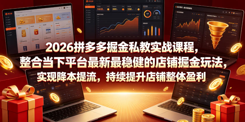 2026拼多多掘金私教实战课程，整合当下平台最新最稳健的店铺掘金玩法，实现降本提流，持续提升店铺整体盈利-零创仓