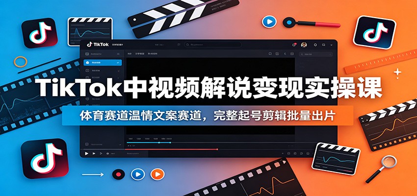 TikTok中视频解说变现实操课：体育赛道温情文案赛道，完整起号剪辑批量出片-零创仓
