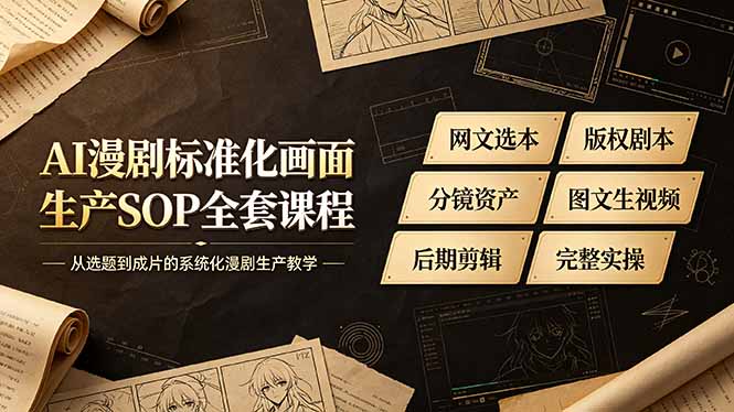 AI漫剧标准化画面生产SOP全套课程，网文选本版权剧本分镜资产全覆盖，图文生视频后期剪辑完整实操教学-零创仓