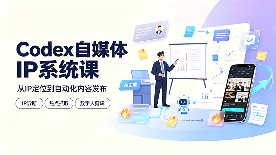 Codex自媒体IP系统课：IP诊断/热点抓取/IP蒸馏 Skill，爆款复刻数字人多平台自动发布教程-零创仓